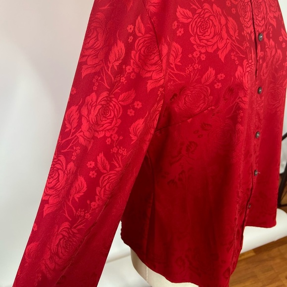 Vintage GUESS JEANS USA red rose jacquard Y2K 90s shirt XL - Picture 7 of 8